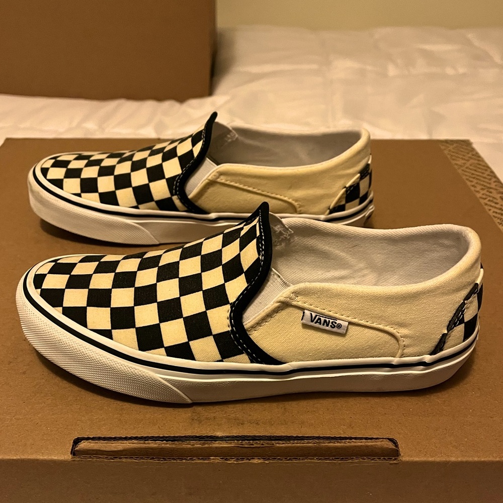 Vans Classic Slip-On Checkerboard Shoe Off-White Black Women’s US 6